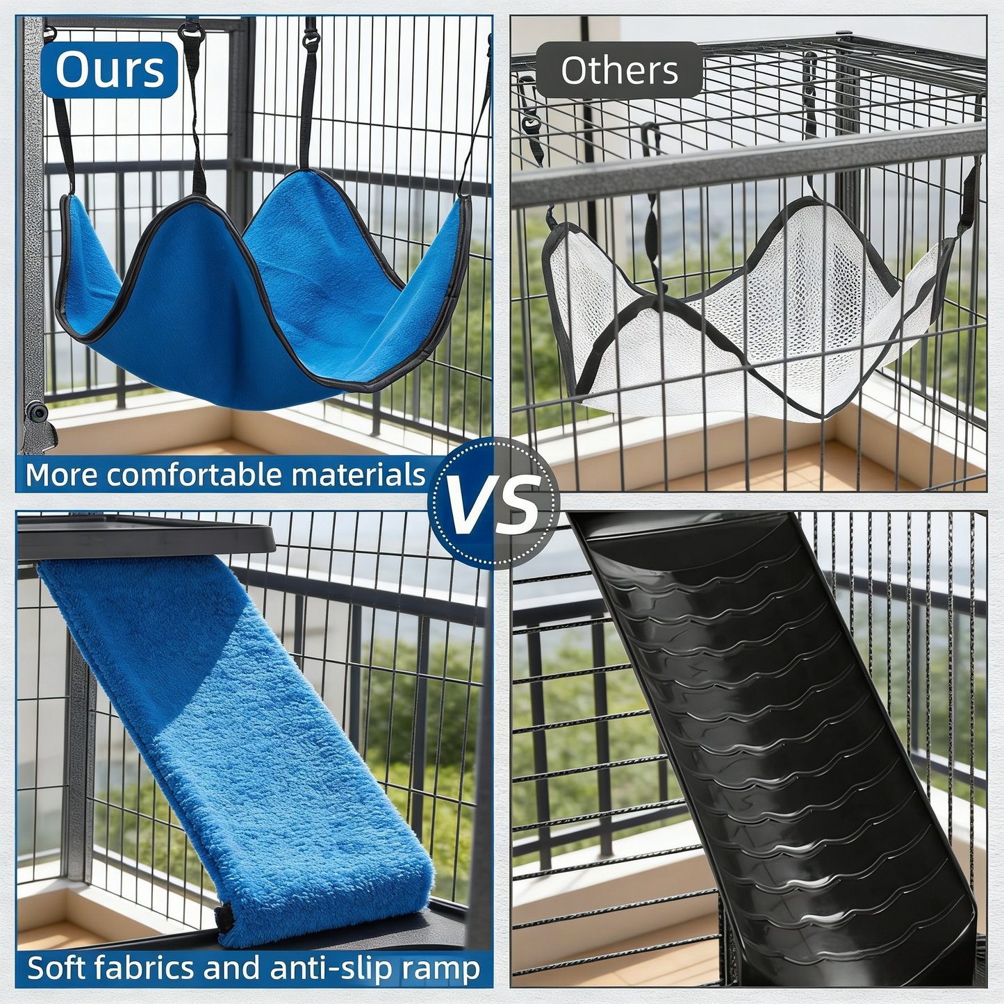 50”H Metal Animal Cage, 5-Tier with Wheels & Ramps