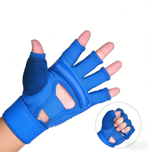 Blue Fingerless Martial Arts Training Gloves