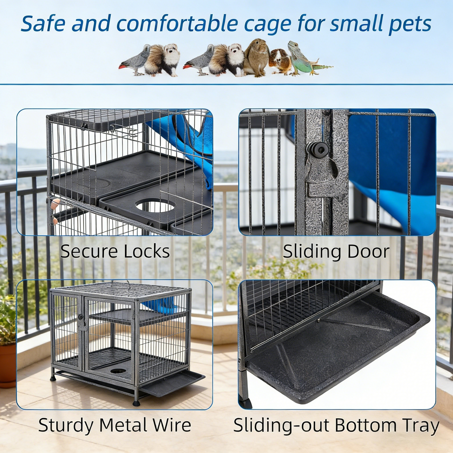 50”H Metal Animal Cage, 5-Tier with Wheels & Ramps
