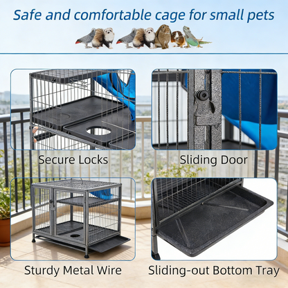 50”H Metal Animal Cage, 5-Tier with Wheels & Ramps