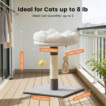 Compact Solid Wood Cat Tree, Includes Scratching Post & Removable Bed