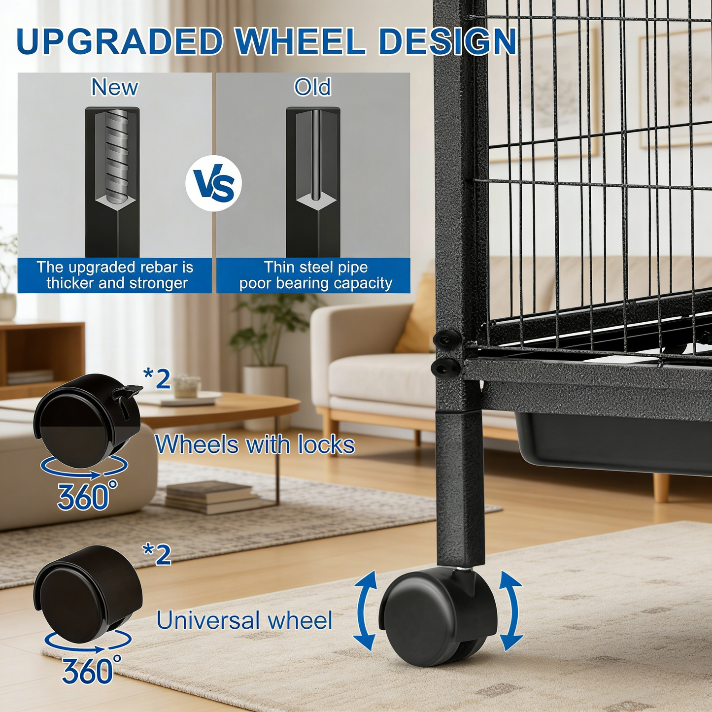 50”H Metal Animal Cage, 5-Tier with Wheels & Ramps